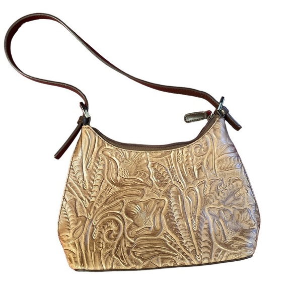 q & a Handbags - Q & A Western Brown Leather Floral Small Shoulder Handbag